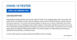 CoVID-19 Tester Job Description